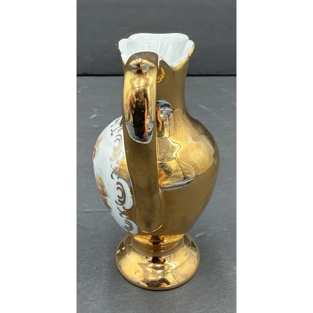 Vintage STW Bavaria Germany Miniature Ewer Pitcher Courting Scene Gold